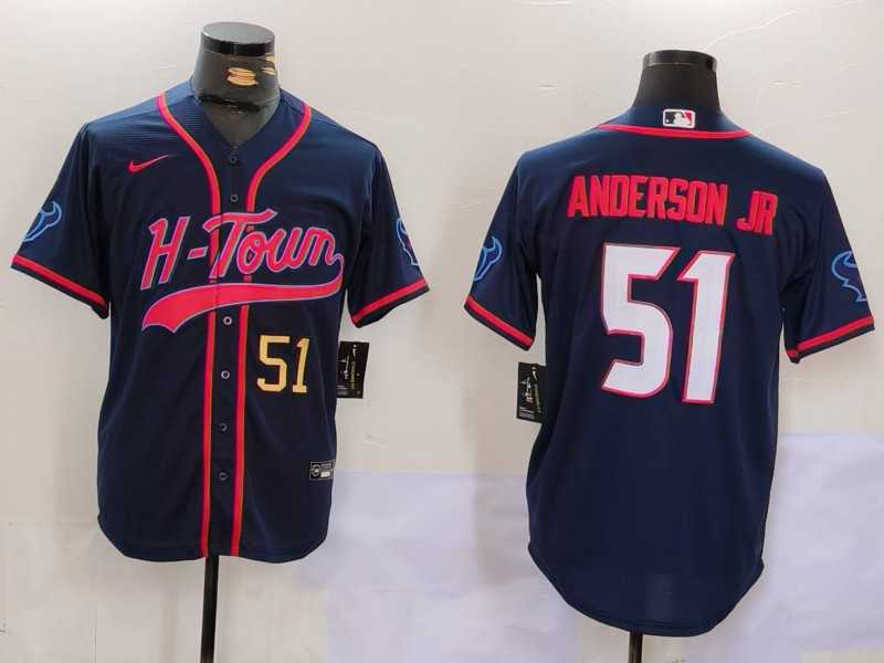 Men%27s Houston Texans #51 Will Anderson Jr. Navy With Patch Cool Base Stitched Baseball Jersey